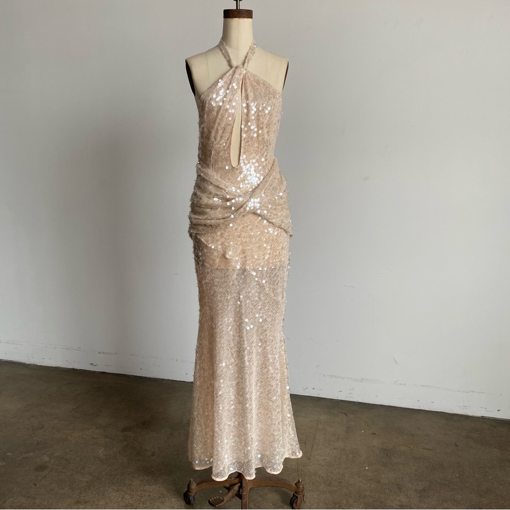 $349 NWT Nude For Love And Lemons “Sydney” Sequin Maxi Dress Sz X-Large - Picture 6 of 15